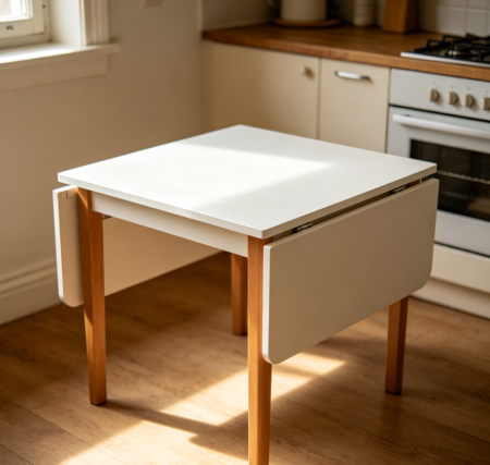 Square Drop-Leaf Table for Small Kitchens in White